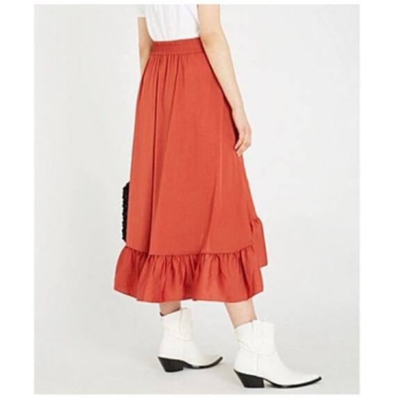 Elle Asymmetrical wrap effect ruffled midi skirt size medium - Picture 2 of 13